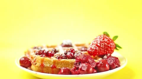 Waffle with red berries Stock Footage 48021550