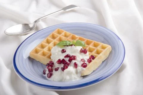 Waffle with rice pudding on a plate Stock Photos