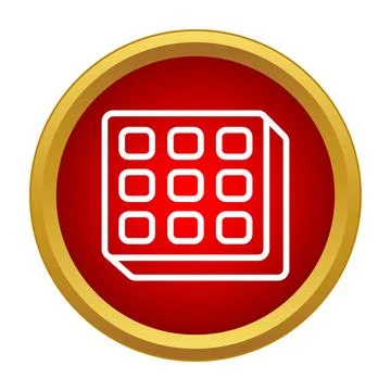 Waffle square icon in red gold circle Illustrazione stock