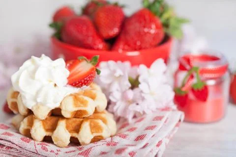 Waffle with strawberries Stock Photos