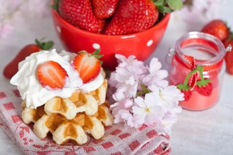 Waffle with strawberries Stock Photos