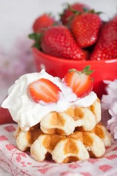 Waffle with strawberries Stock Photos