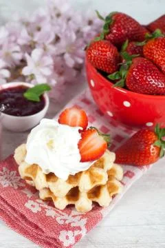 Waffle with strawberries Stock Photos