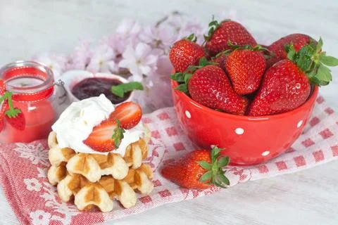 Waffle with strawberries Stock Photos
