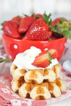 Waffle with strawberries Stock Photos