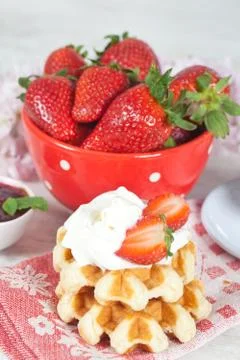 Waffle with strawberries Stock Photos