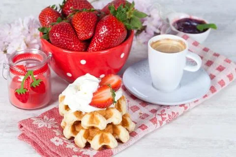 Waffle with strawberries Stock Photos