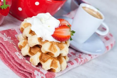 Waffle with strawberries Stock Photos