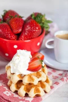 Waffle with strawberries Stock Photos