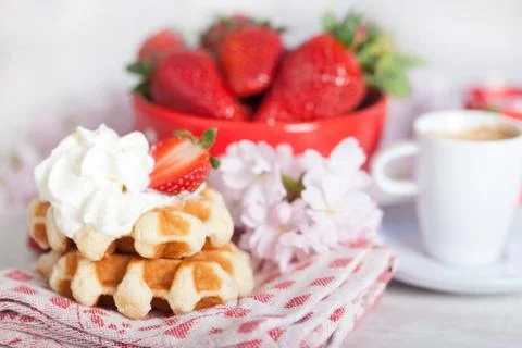 Waffle with strawberries Stock Photos