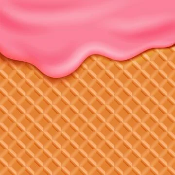 Waffle texture pattern with dripping pink ice cream Illustrazione stock