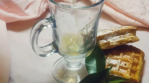 Waffles with aplle juice Stock Footage 97176218