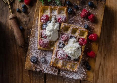 Waffles with berries Stock Photos