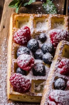 Waffles with berries Stock Photos