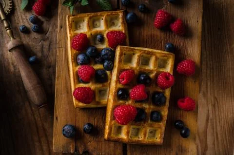 Waffles with berries Stock Photos