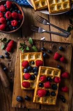 Waffles with berries Stock Photos