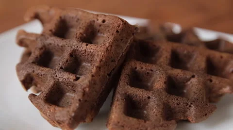 Waffles breakfast with pear on the table Stock Footage 67675349