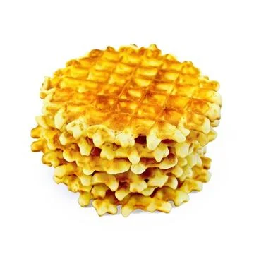 Waffles circle golden stack A stack of golden round waffles isolated on wh... Stock-Fotos