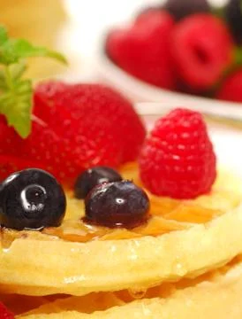 Waffles with fresh fruit Stock Photos