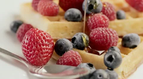 Waffles, Fruit and Syrup Video stock 12051860