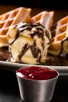 Waffles with ice cream Stock Photos