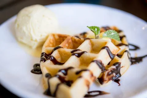 Waffles with ice cream Foto stock