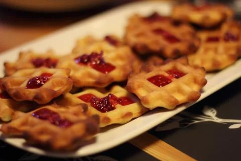 Waffles with raspberry jam Stock Photos