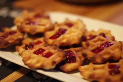 Waffles with raspberry jam Stock Photos
