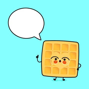 Waffles with speech bubble. Vector hand drawn cartoon kawaii character illu.. Stock Illustration