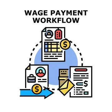 Wage payment workflow processing payroll and employee salary Stock Illustration