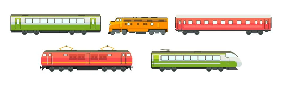 Wagon and Train as Railway Engine and Vehicle Vector Set 스톡 일러스트