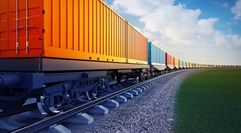 Wagon of freight train with containers Stock Illustration