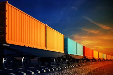 Wagon of freight train with containers on the sky background Stock Illustration