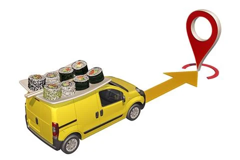 Wagon with rolls go to map pin Stock Illustration