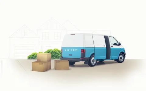 Wagon van transporting goods packed in boxes from warehouse to home Stock Illustration