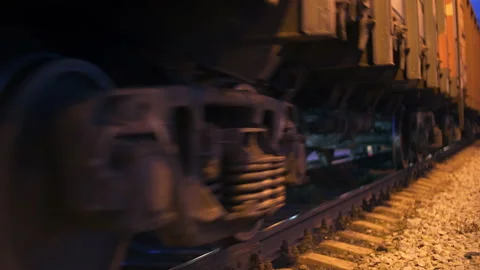 The wagons of the train are passing by. Close up. Stock Footage 85629129