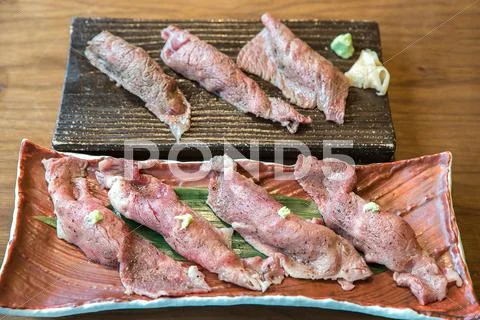 Wagyu beef sushi Stock Photos