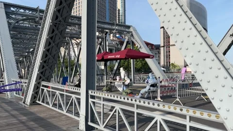 Waibaidu Bridge in Shanghai under lockdown Stock Footage 197408575