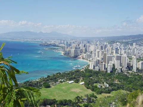 Waikiki Beach And Honolulu City Seen Fro... | Stock Video | Pond5