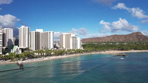 Waikiki Beach, Honolulu Aerial Pullback Shot Stock Footage 248787717
