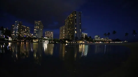 Waikiki Beach Night Stock Footage 34691110