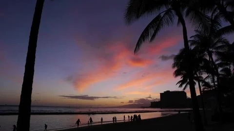 Waikiki beach sunset 24P Stock Footage