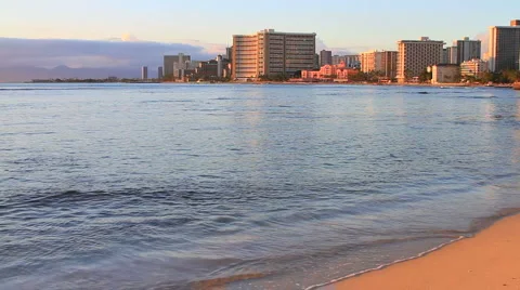 Waikiki Beach at Sunset Stock Footage 1048136