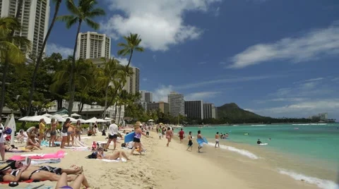 Waikiki beach wide Stock Footage
