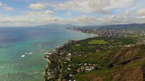 Waikiki, Diamond Head Reveal Stock Footage