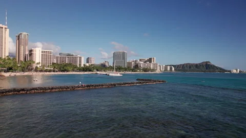 Waikiki drone fly out Stock Footage 170200328