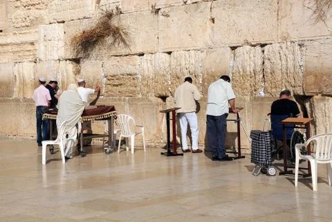 At the wailing wall in jerusalem Stock Photos