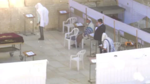 The wailing Wall Plaza in Coronavirus outbreak-Limited Prayers Stock Footage 131908305