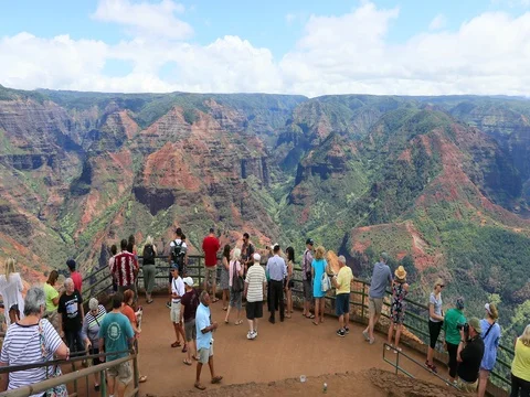 Waimea Canyon overlook tourists Kauai Hawaii 4K Stock Footage