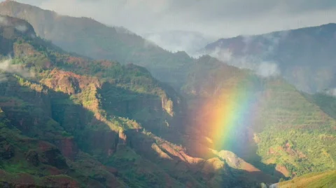 Waimea Canyon with Rainbow Stock Footage 494953
